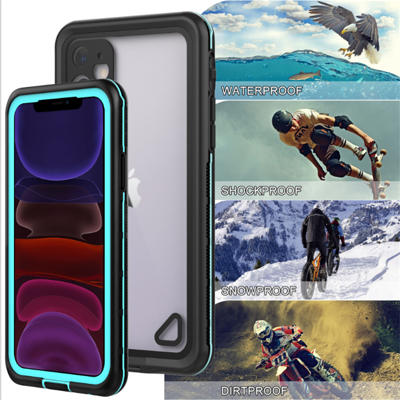 Uusi pc + tpe + lemmikkieläimien vedenpitävä pölytiivis lumitiivis puhelimen lisälaukku iPhone 11 (sininen) läpinäkyvä takakansi