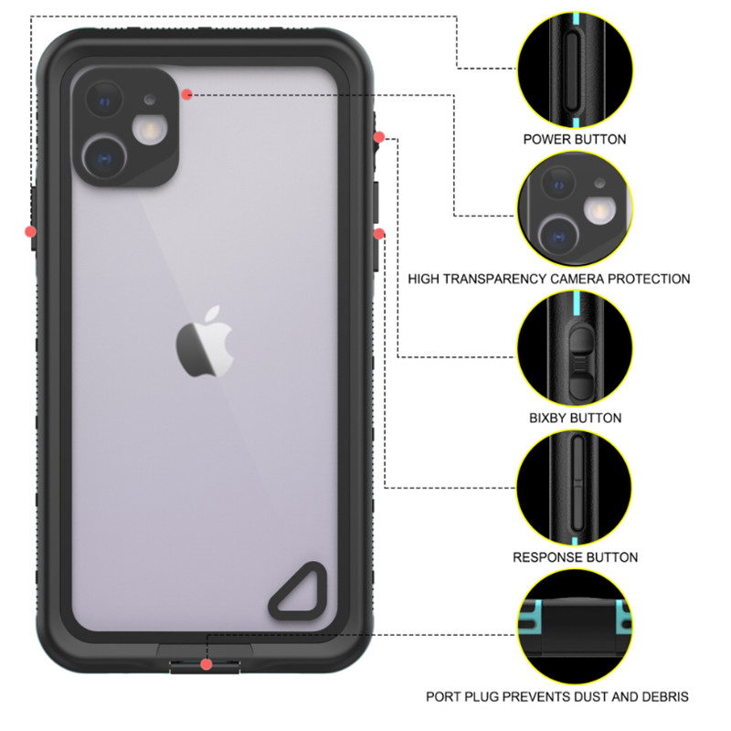 Uusi pc + tpe + lemmikkieläimien vedenpitävä pölytiivis lumitiivis puhelimen lisälaukku iPhone 11 (sininen) läpinäkyvä takakansi