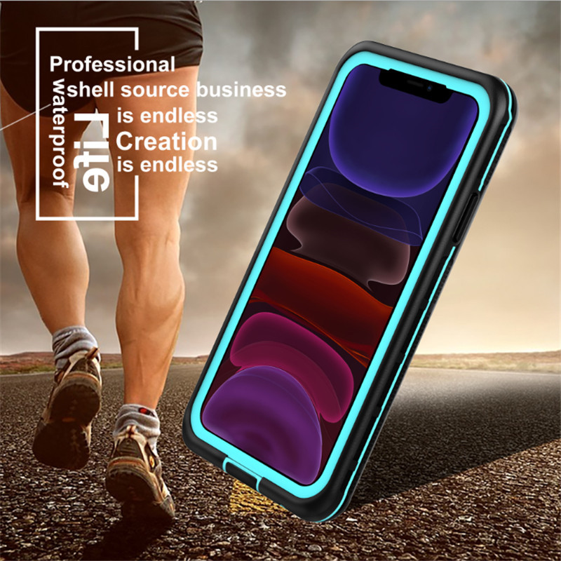 iphone 11 vedenpitävä tapaus, jossa rataverkon käyttöikä on elinikäinen iphone 11, vedenpitävä (”purppura”), jonka takasuoja on läpinäkyvä