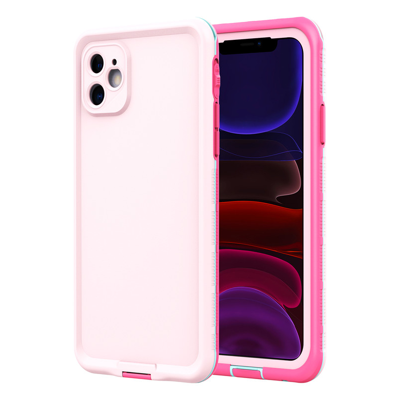 Vedenkestävä kännykän kotelo vedenkestävä iphone-kotelo, paras vedenkestävä kotelo iphone 11 (vaaleanpunainen), jossa on kiinteä taustapeite