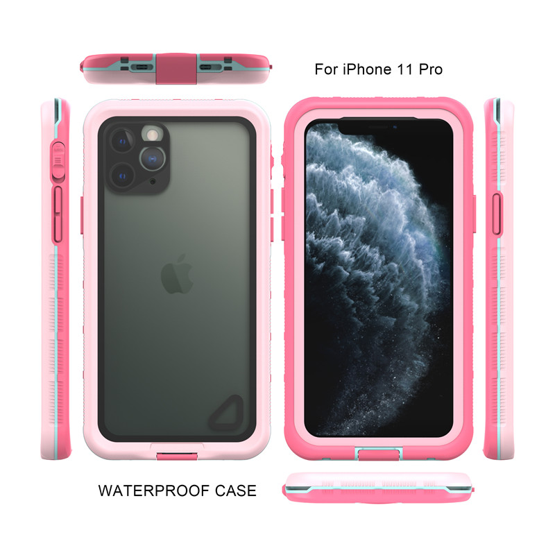 Iphone 11 pro hengenkestävä kotelo vedenpitävä matkalaukku paras vesitiivis kotelo iPhone 11 pro (vaaleanpunainen) läpinäkyvällä takakuorella