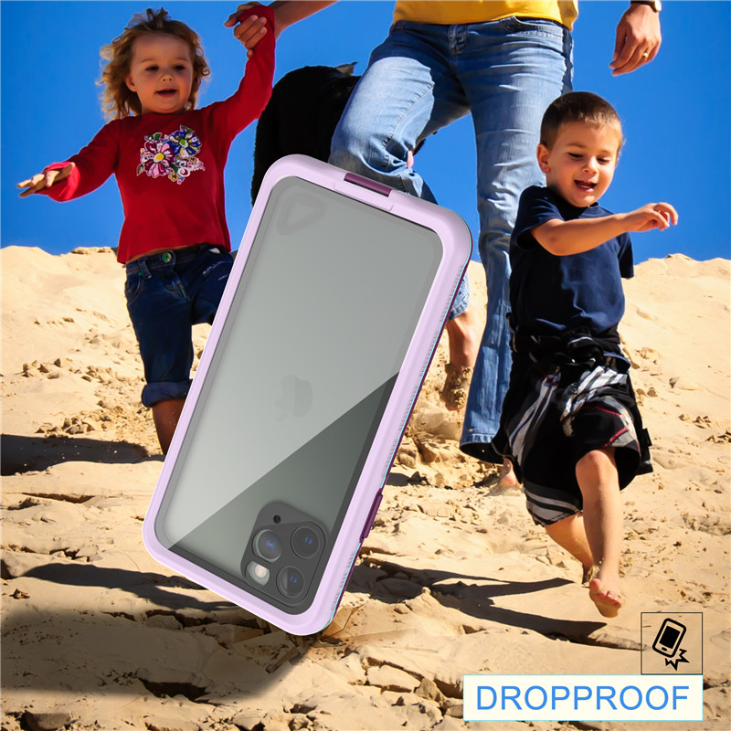 Paras vedenpitävä kännykän kotelo vedenpitävä vedenpitävä puhelinsuojus iphone 11 pro (violetti) ja läpinäkyvä taustasuojus