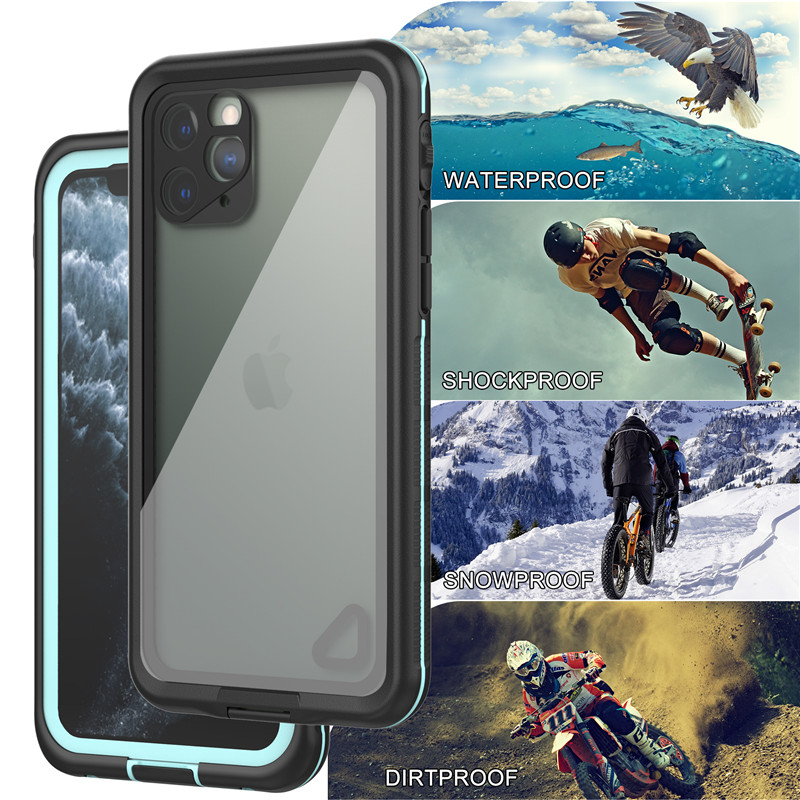 Vedenpitävä kenno paras iphone 11 pro -kotelo vedenpitävä hengenpitävä vedenpitävä iphone 11 pro (sininen) läpinäkyvällä takakannella