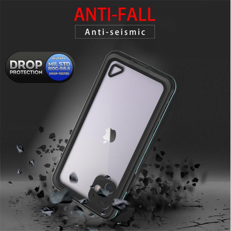 Vesitiivis puhelinkotelo uimavesi-iphone 11 pro max -kotelolle henkeä kestävä puhelin (musta), läpinäkyvä takakansi