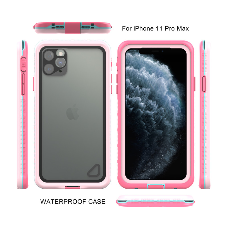 Vesitiivis kotelo pölytiivis iphone 11 pro max kotelo kuivalaukussa vedenpitävä matkapuhelinkotelo (vaaleanpunainen) läpinäkyvällä takakannella