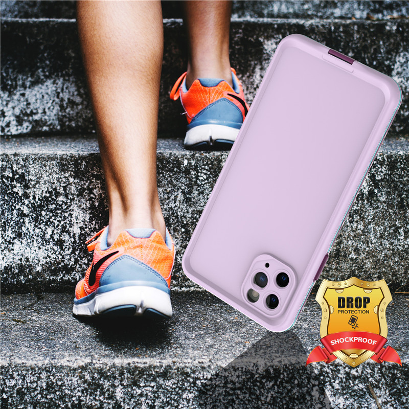Elossapitoinen iphone11 pro max case omena vedenalainen iphone -kotelo vedenpitävä vedenpitävä puhelinkotelo (violetti), jossa on kiinteä taustapeite