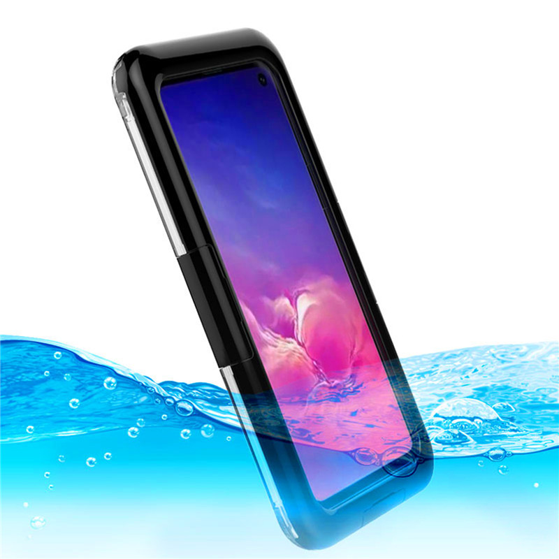 Vedenpitävä matkapuhelimen pidike muovikotelossa vedenpitävä uida matkapuhelin kotelo Samsung S10 (musta)