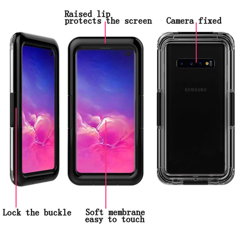 Vedenpitävä matkapuhelimen pidike muovikotelossa vedenpitävä uida matkapuhelin kotelo Samsung S10 (musta)