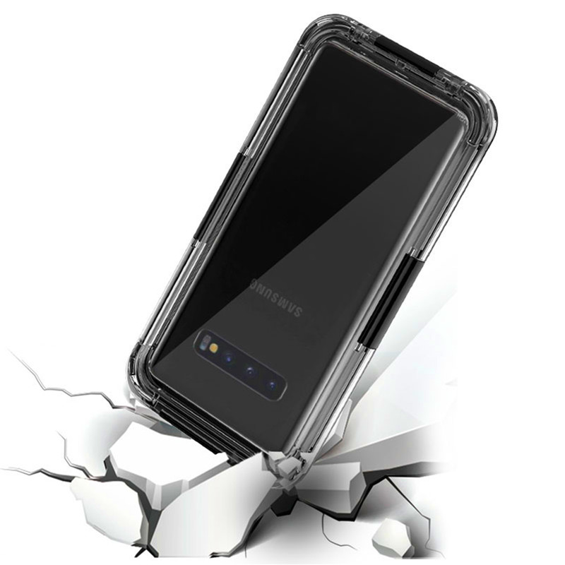 Vedenpitävä matkapuhelimen pidike muovikotelossa vedenpitävä uida matkapuhelin kotelo Samsung S10 (musta)