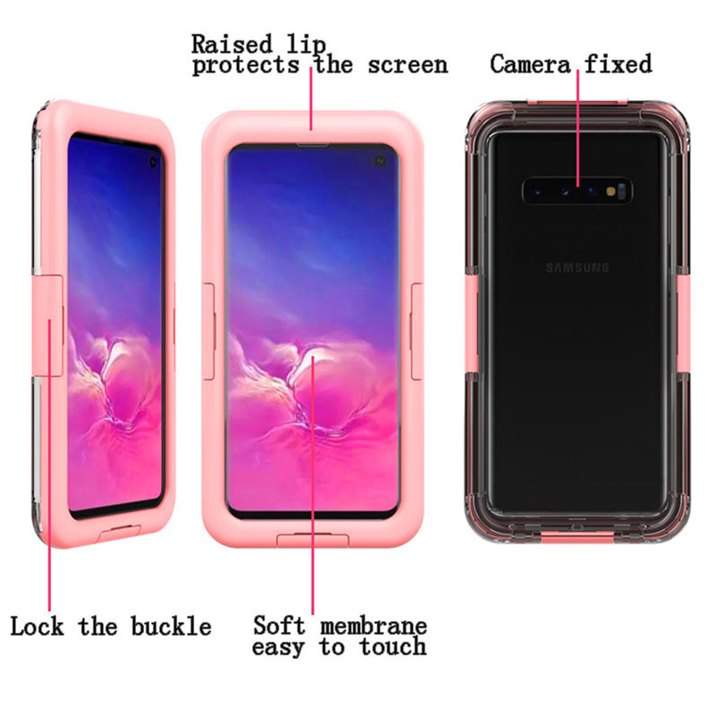 Uusi halpa vedenpitävä puhelinkotelo Samsung S10: lle (vaaleanpunainen)