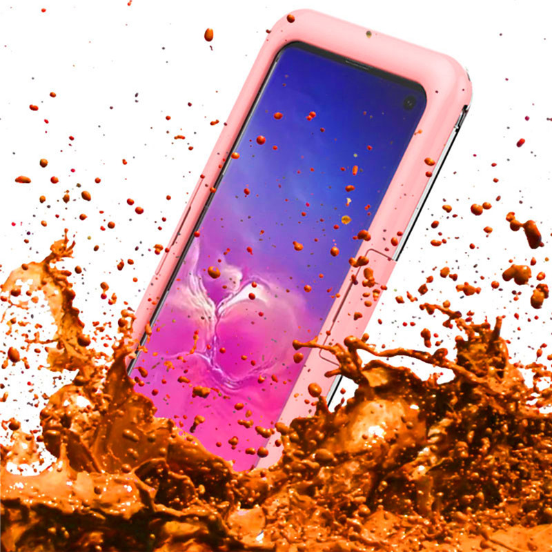 Uusi halpa vedenpitävä puhelinkotelo Samsung S10: lle (vaaleanpunainen)