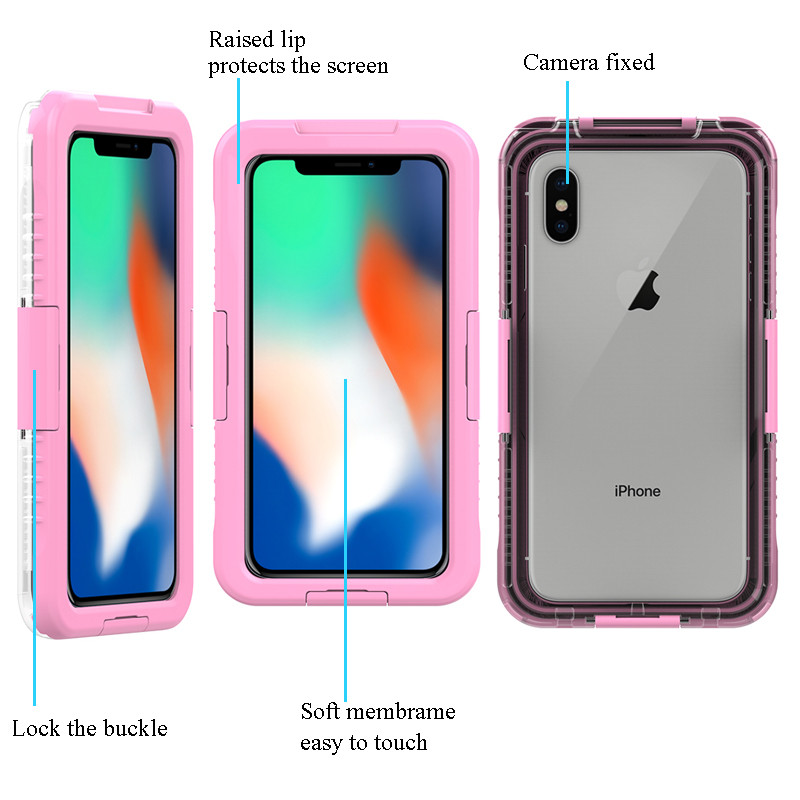 Hyvä vedenpitävä kotelo kuiva pussi iphone XS Max matkapuhelin wtulkitoof laukku (Pink)