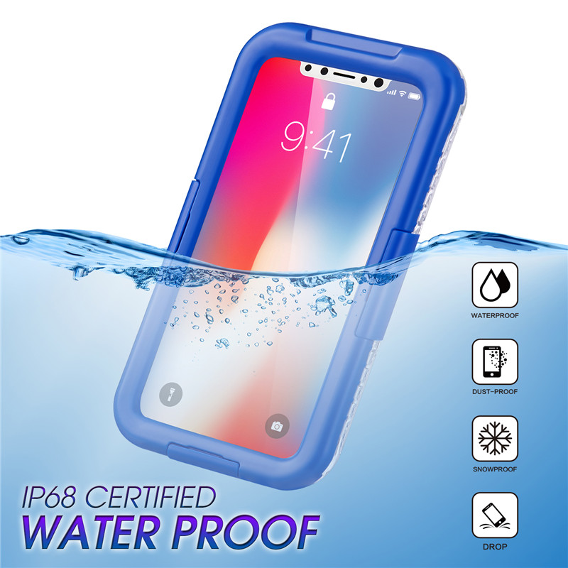 IP68 iphone -tapaus paras vedenpitävä puhelinkotelo uimaan johtaville vedenpitäville iphone XS -koteloille (”Blue ”)