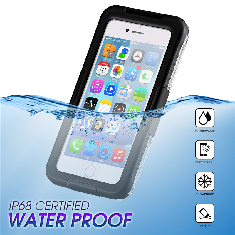 Uusi elinkelpoinen tapaus iphone 8 plus lumeton iphone -kotelo paras vedenkestävä 8 plus kotelo (musta)